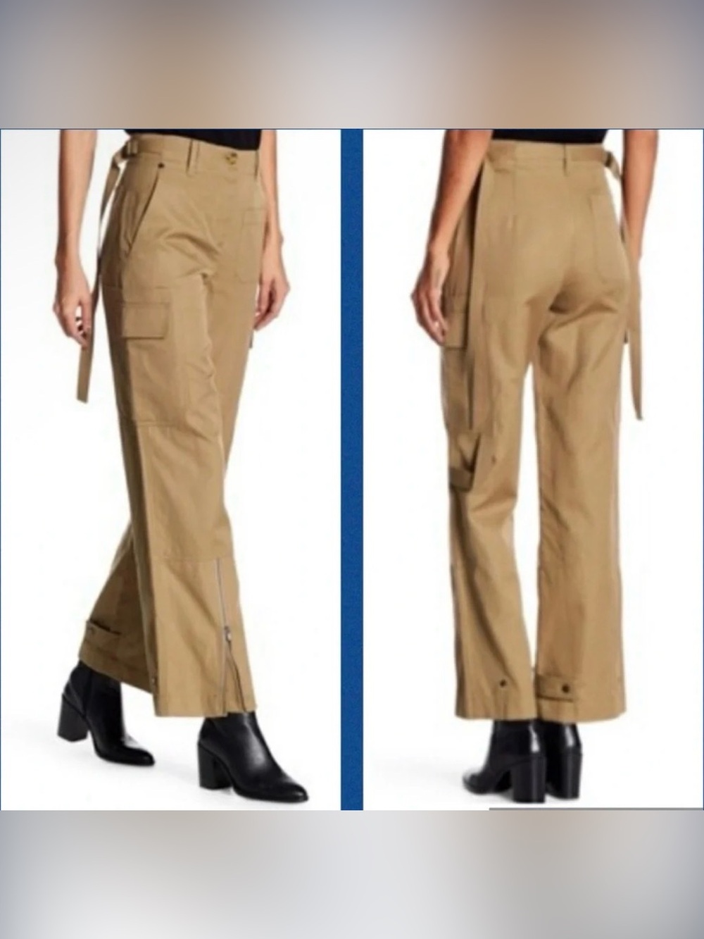 Helmut Lang Khaki Tan Utility Cargo Straight-Leg Button Zip Adjustable Pants